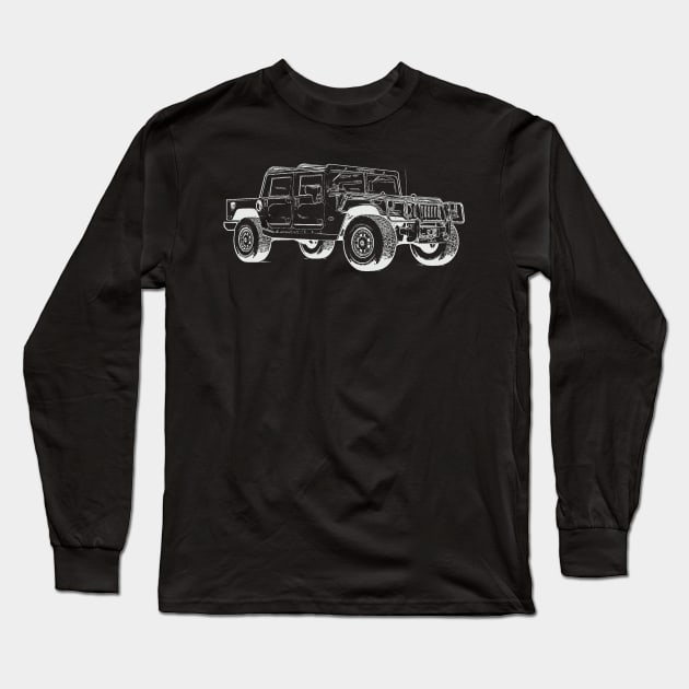 Hummer Wireframe White Long Sleeve T-Shirt by Auto-Prints